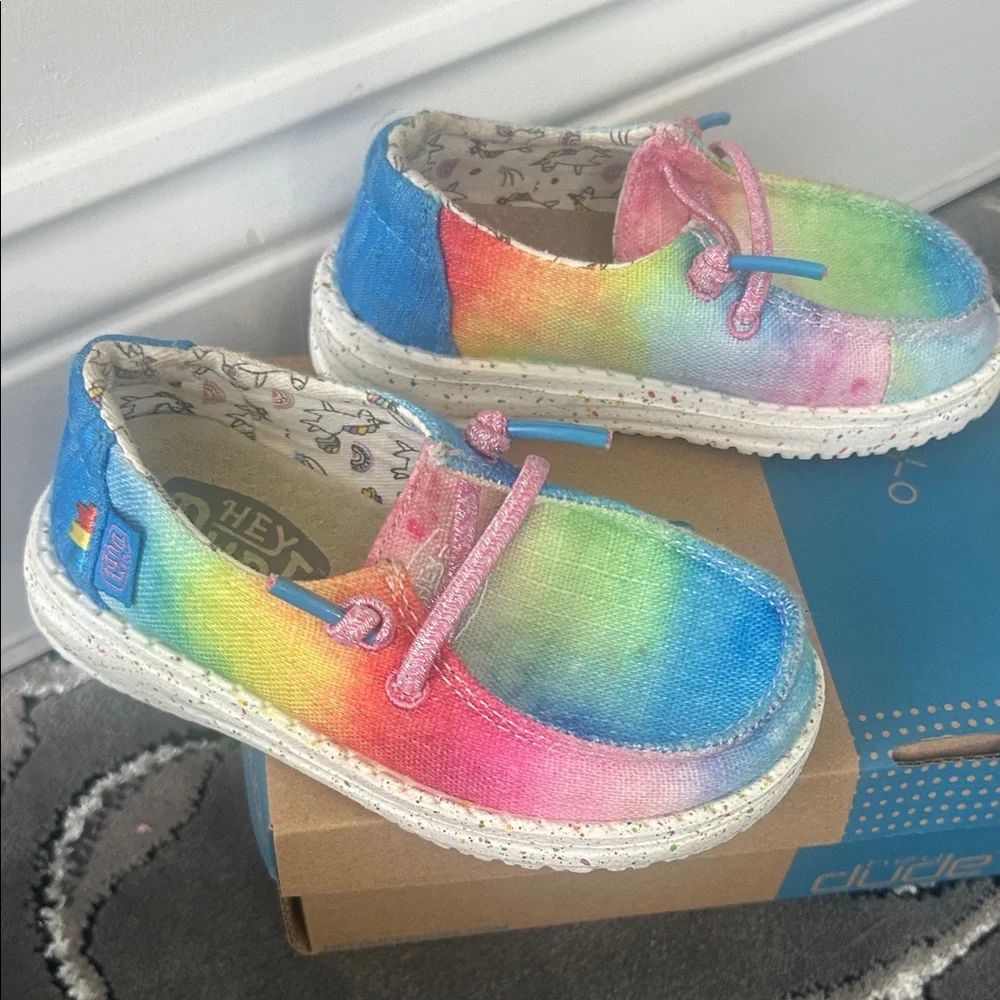 Hey Dude Kids Rainbow Tie-Dye Canvas Slip-On Moccasins